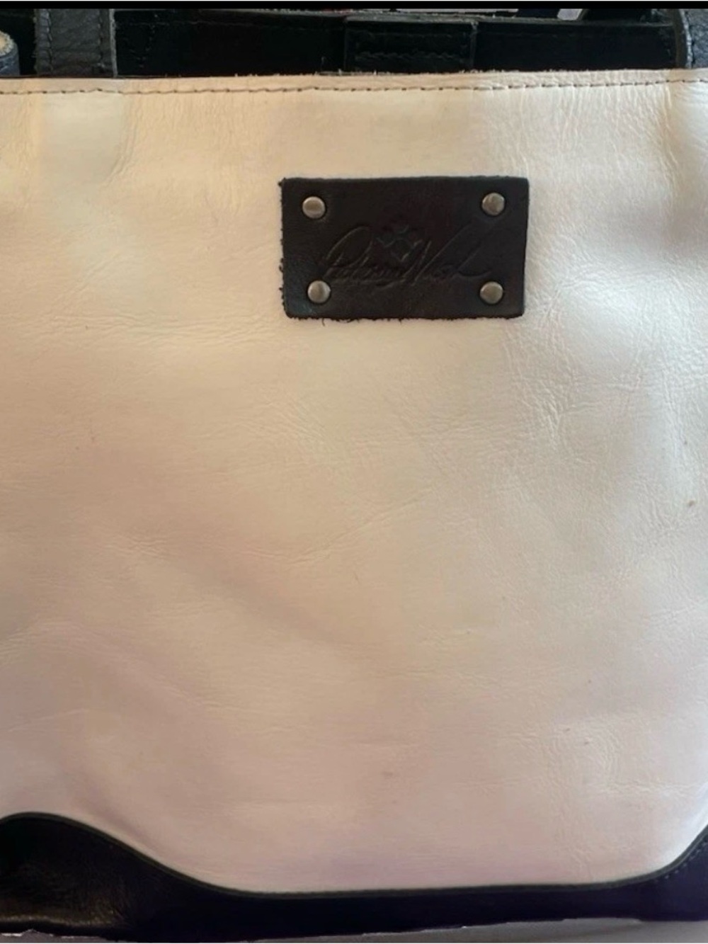 Patricia Nash Black White Leather Tote Shoulder Bag Large Fair Condition